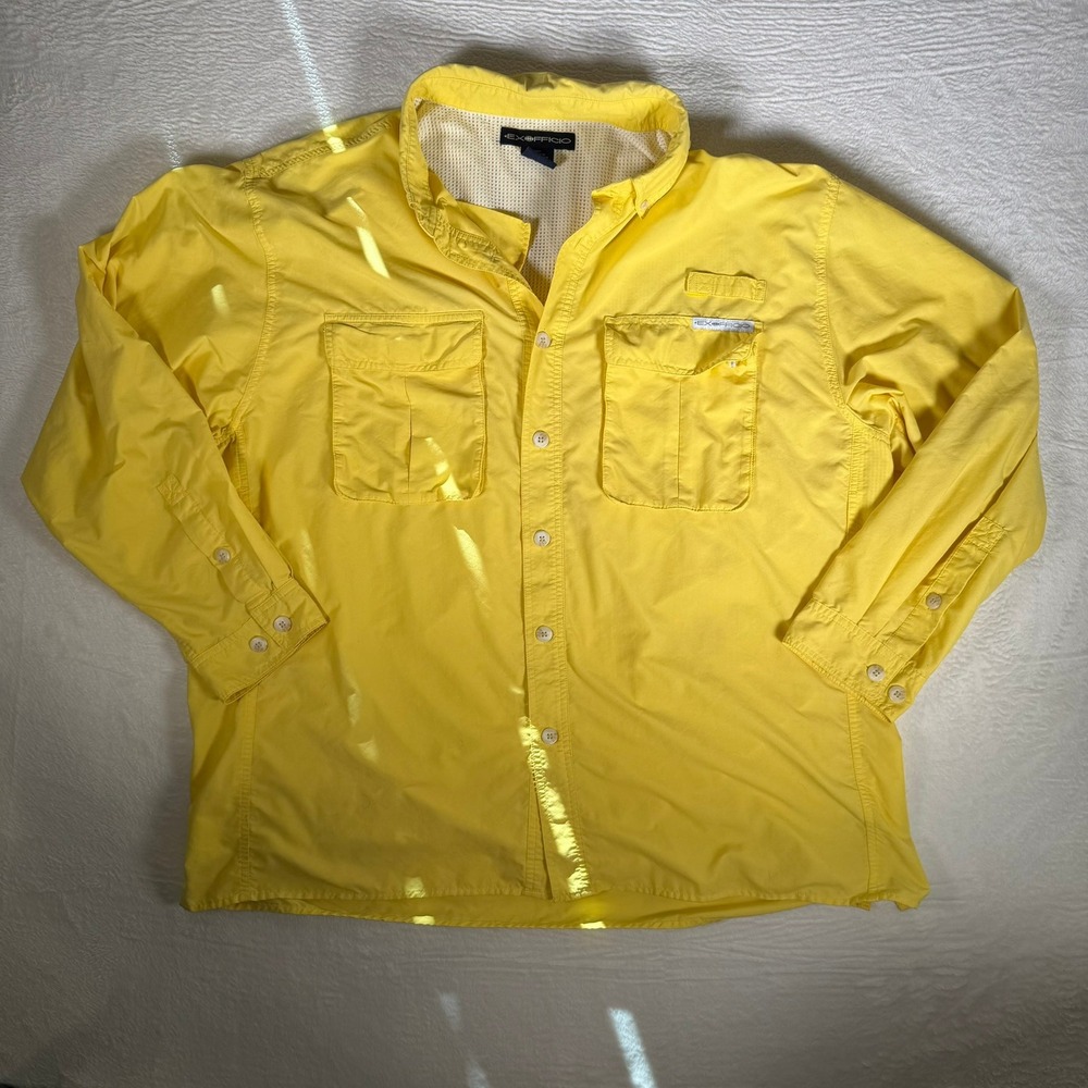 EXOFFICIO Mens Yellow Long Sleeve Button Up Shirt XXL UPF Sun Protection Outdoor